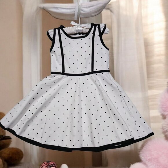Janie & Jack ✦ Girls Dress 4 ✦ White Black Polka Dot Sleeveless Trim Party EUC - Picture 3 of 13